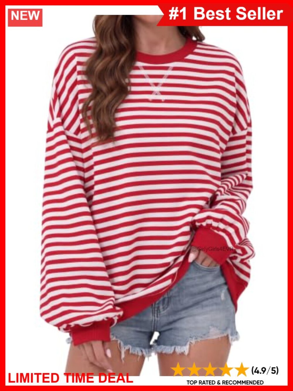 Striped Crewneck Sweatshirt Long Sleeve Casual Loose Pullover Top